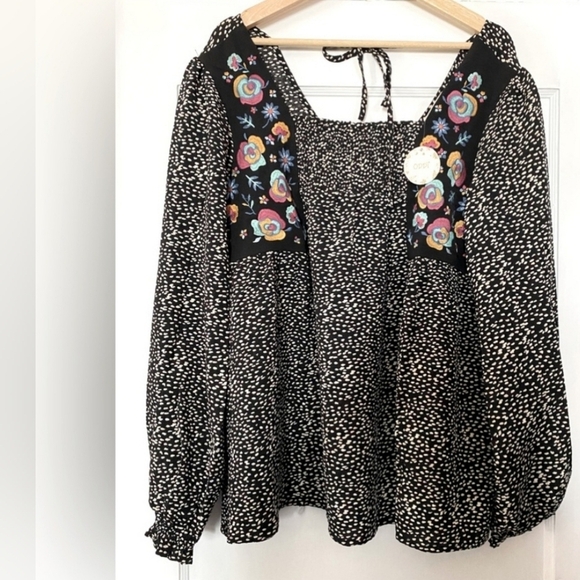 ODDY Tunic Top Pull On Square Neck Line Swing Pullover Woven Ruched Embroidered - Picture 4 of 14